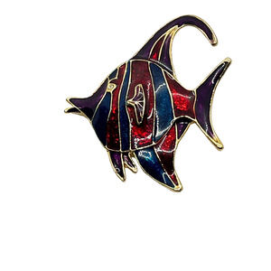 Fish Brooch Pin Enamel Vintage Retro Gold Tone Blue Red Purple Women Statement